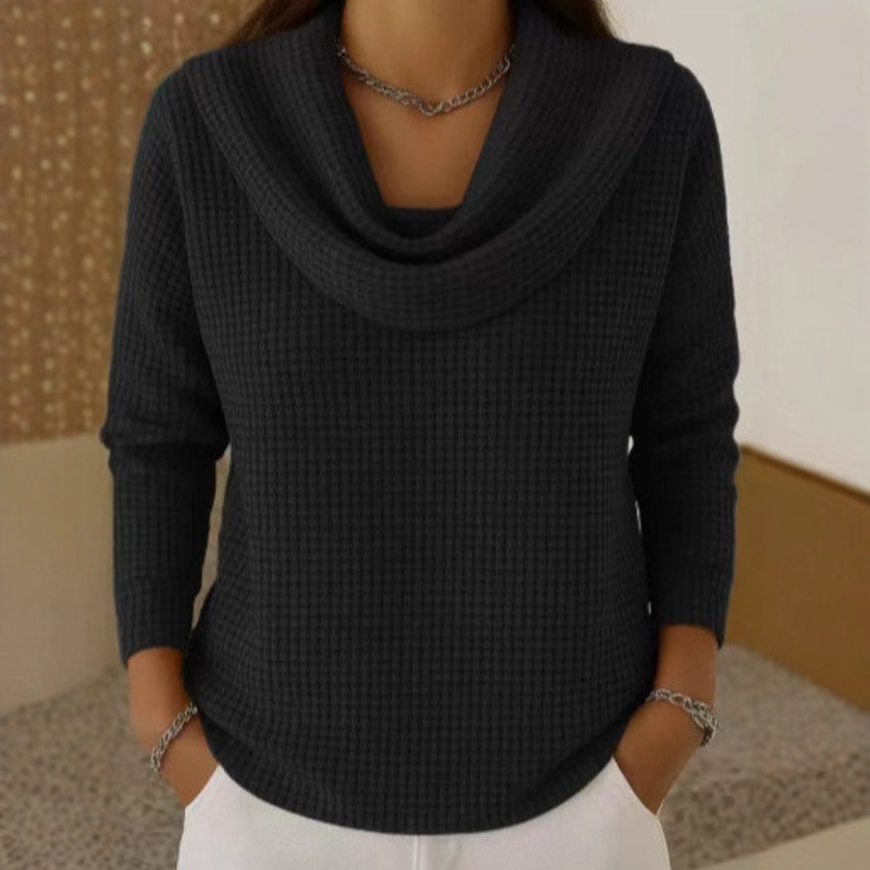 Nymeris | Dames trui met wafelpatroon, elegante watervalhalslijn, casual en zakelijke gebreide top