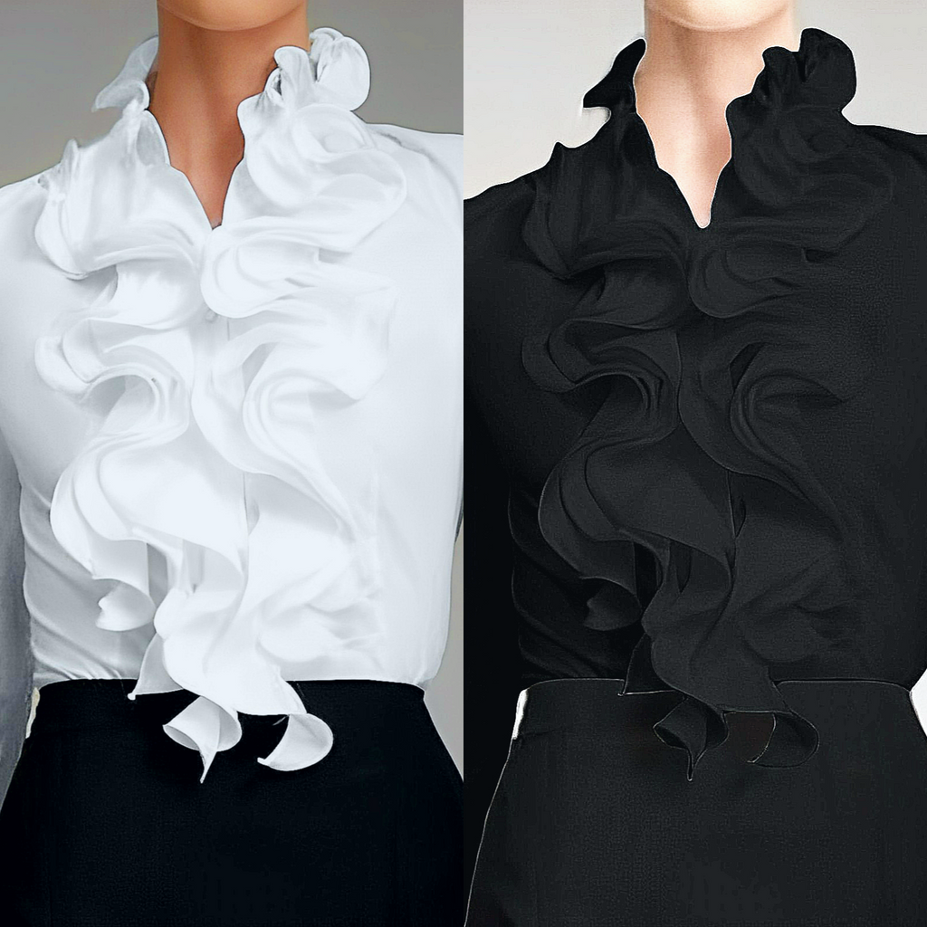 Bellanise | Blouse met lange mouwen en ruches aan de hals – Elegante chiffon top voor op kantoor