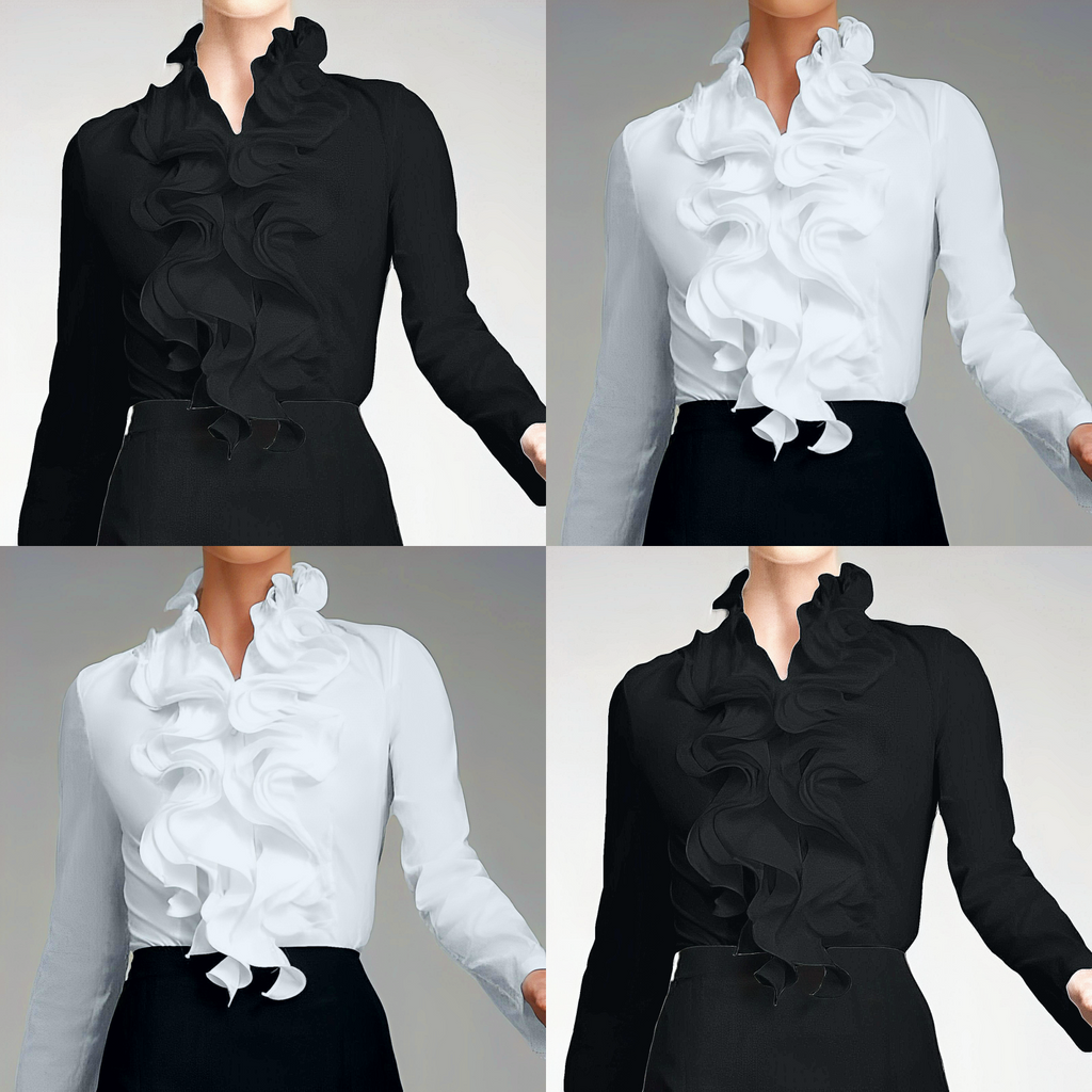 Bellanise | Blouse met lange mouwen en ruches aan de hals – Elegante chiffon top voor op kantoor