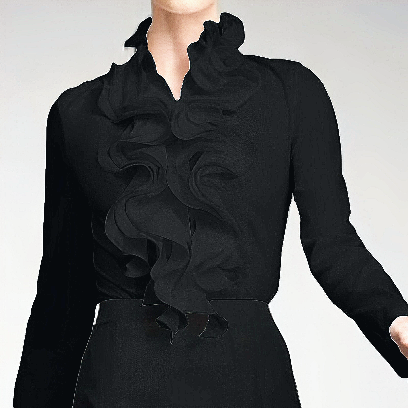 Bellanise | Blouse met lange mouwen en ruches aan de hals – Elegante chiffon top voor op kantoor
