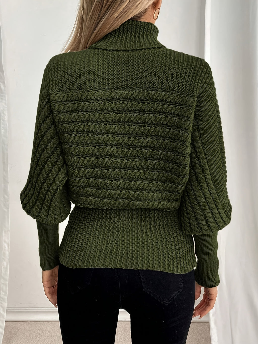Dagmara | Heren trui met hoge kraag – Losvallend geribd breisel, lange mouwen, wintertop met textuur