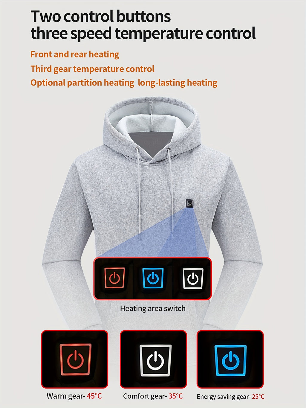 Alexis | Verwarmde Hoodie met 7 verwarmingszones - Snel opladen via USB, slimme temperatuurregeling, kangoeroezak