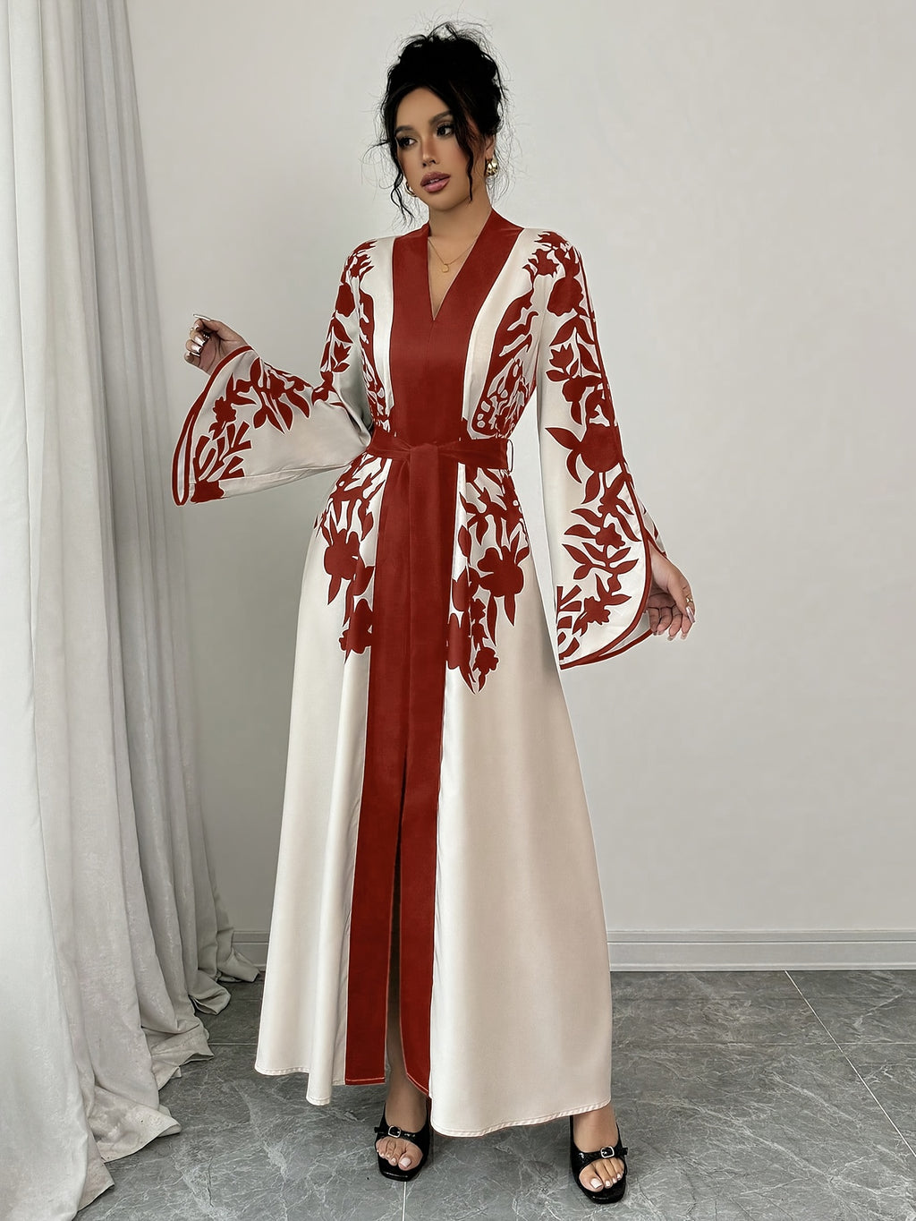 Lioris | Women's Floral Maxi Dress - Long Sleeves, Loose A-Line