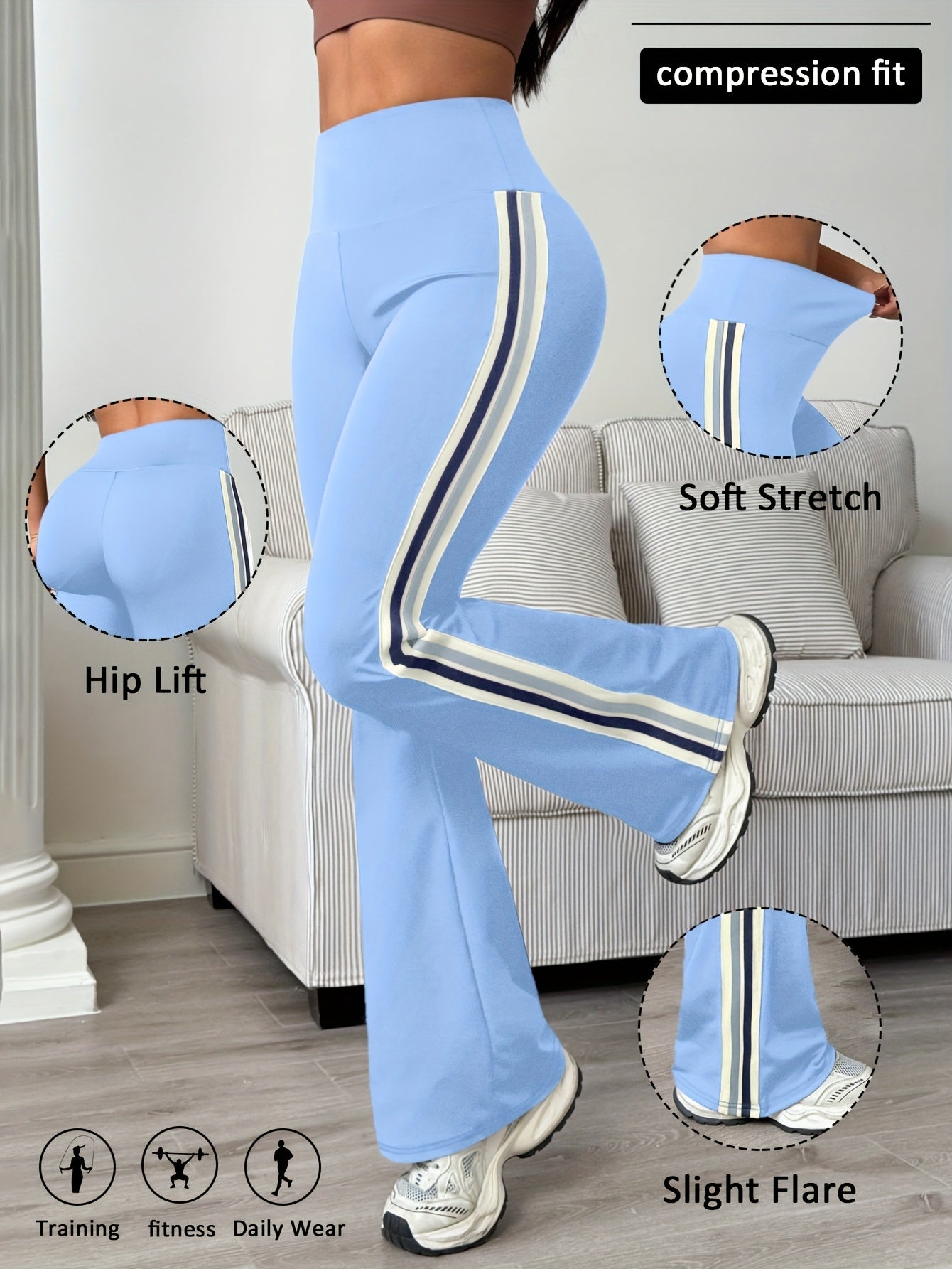 Alinae | Kleurrijke hardloopbroek voor dames – Uitlopende sportlegging, compressiepasvorm, heupverhogend