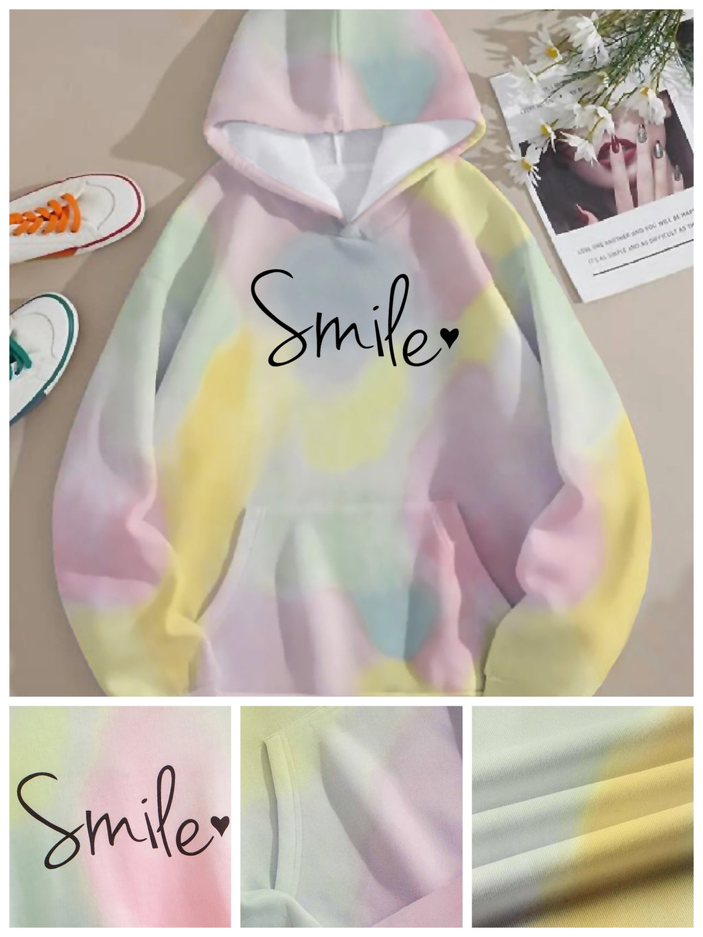Blythe | Tie-Dye “Smile” Hoodie Sweatshirt voor dames - Casual comfort, capuchonontwerp