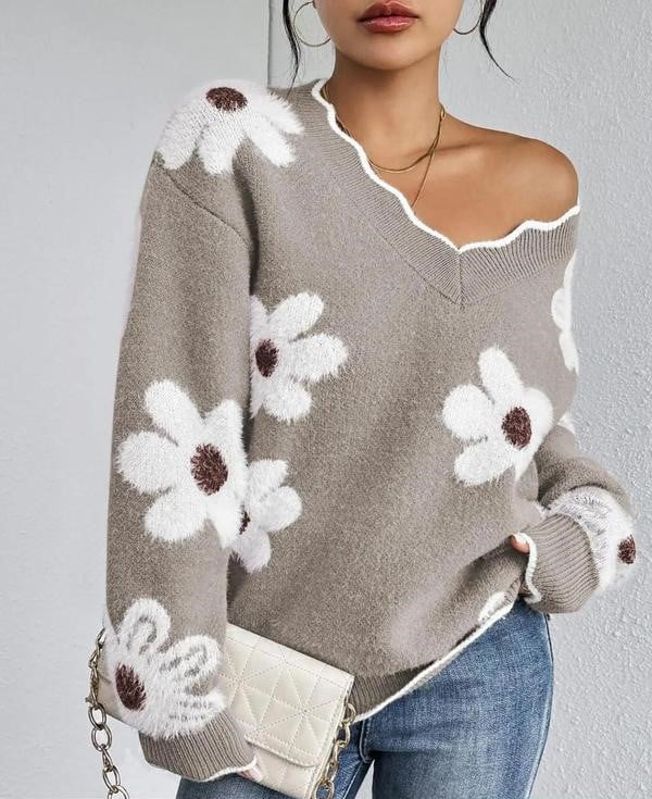 Frisia | Elegante bloemenpullover voor dames met geschulpte rand – Casual & chique tops