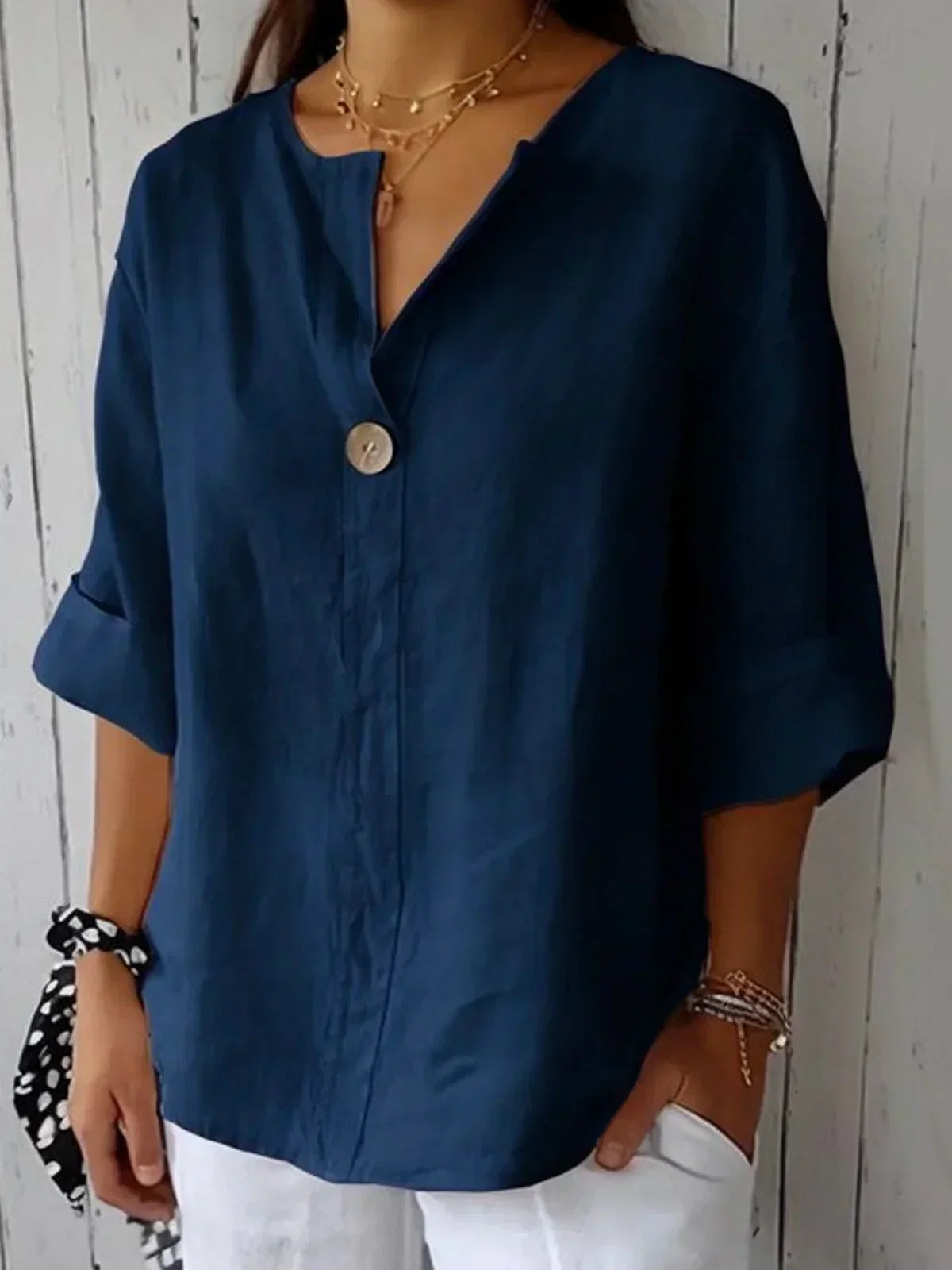 Csilla | Vrouwen casual ademende knoop accent blouse - Mid mouw zomer shirt