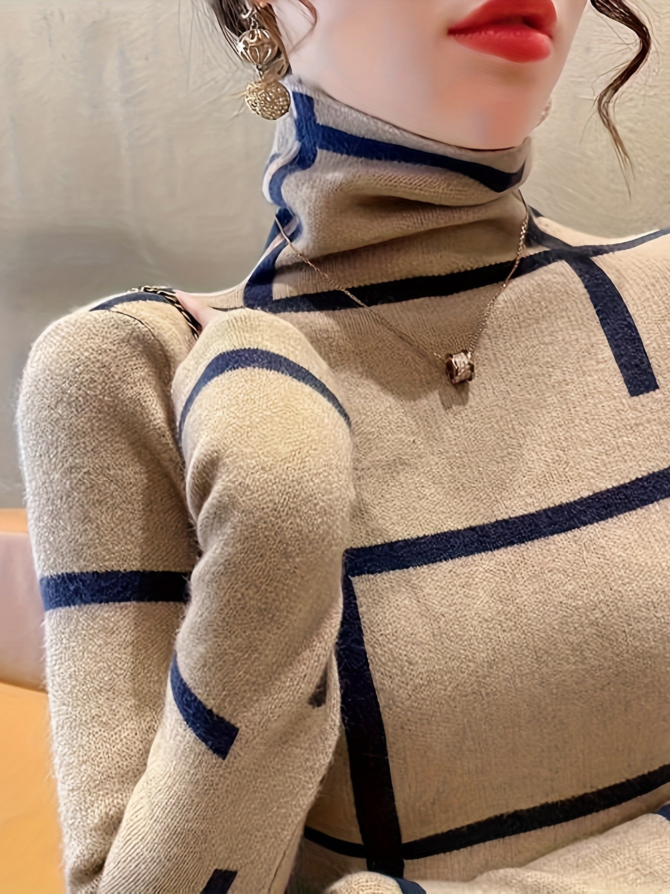 Arista | Vrouwen Slim Fit Coltrui - Lange Mouwen, Lijnenpatroon, Stijlvolle Winter Knitwear