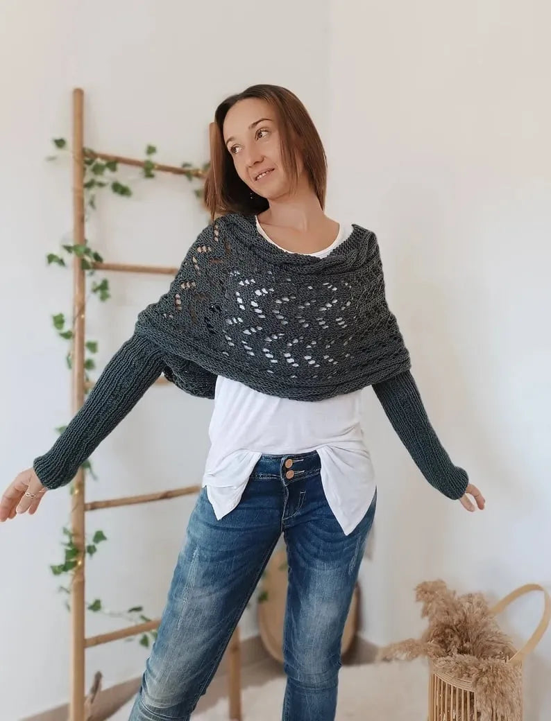 Winifred | Gebreide omslagdoek voor dames – Comfortabele oversized gebreide sjaal voor herfst en winter