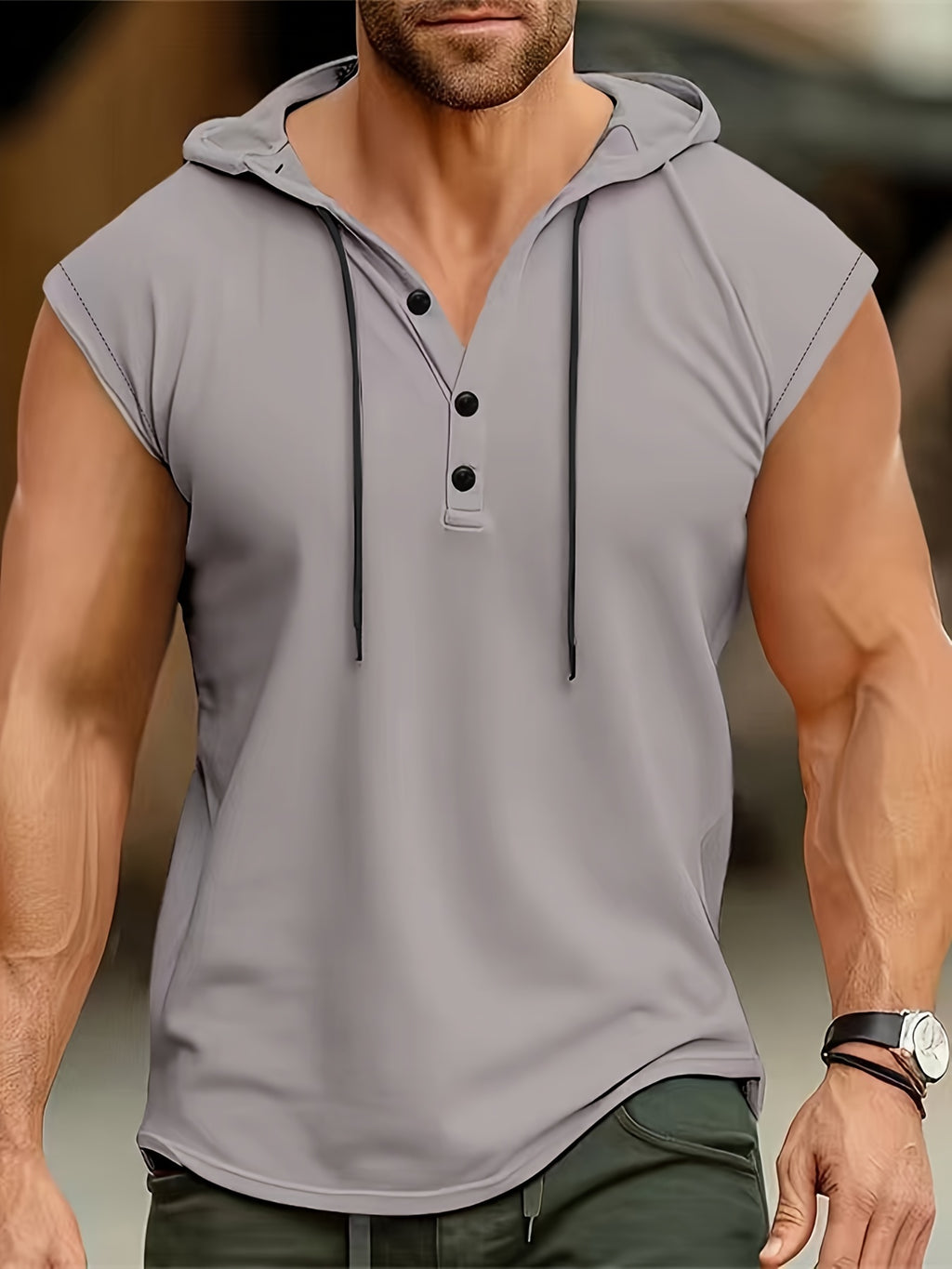 Acton | Heren mouwloze hooded Henley Tank - Ademend sportshirt