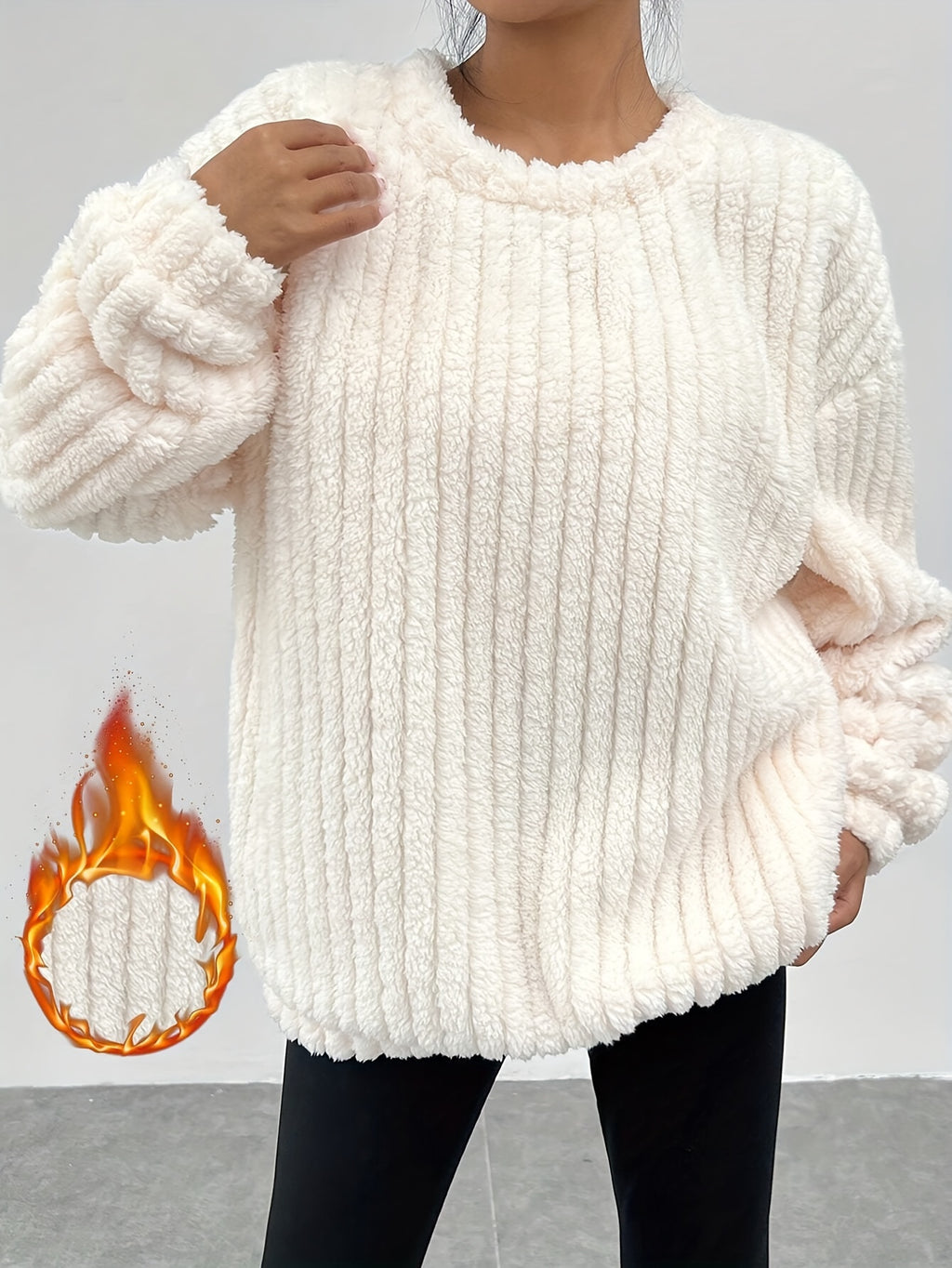 Delyse | Dames Trui met getextureerde teddyprint en ronde hals - Herfst Winter Casual Lange Mouwen