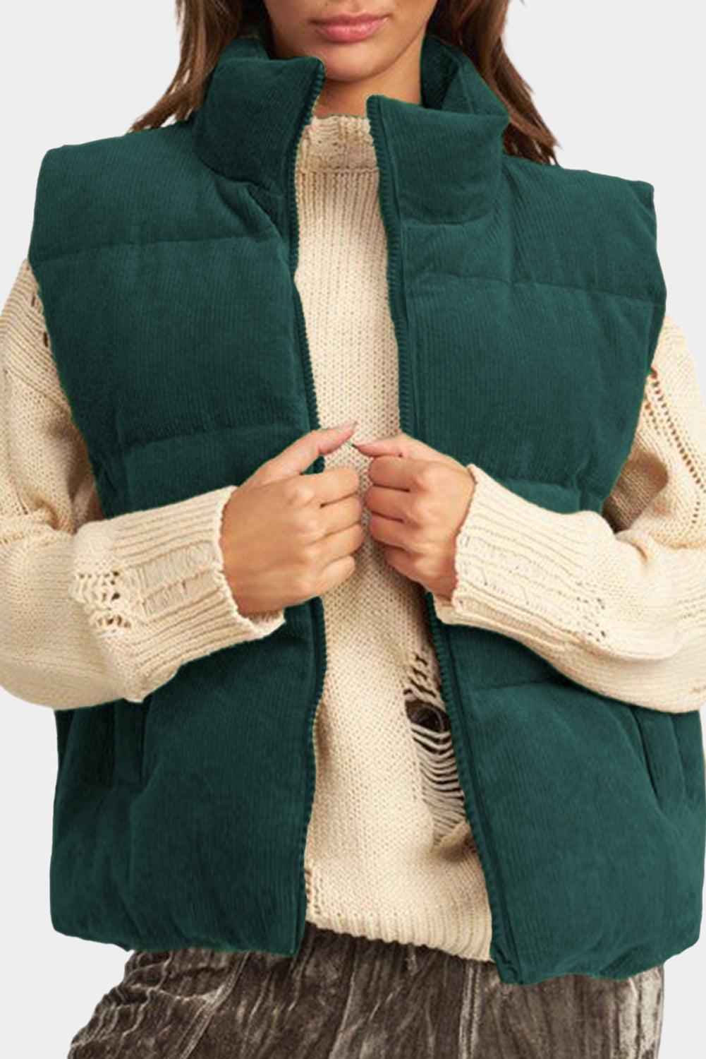 Dagny | Corduroy Puffer Vest with Zipper Stand Collar Casual Jacket for Women