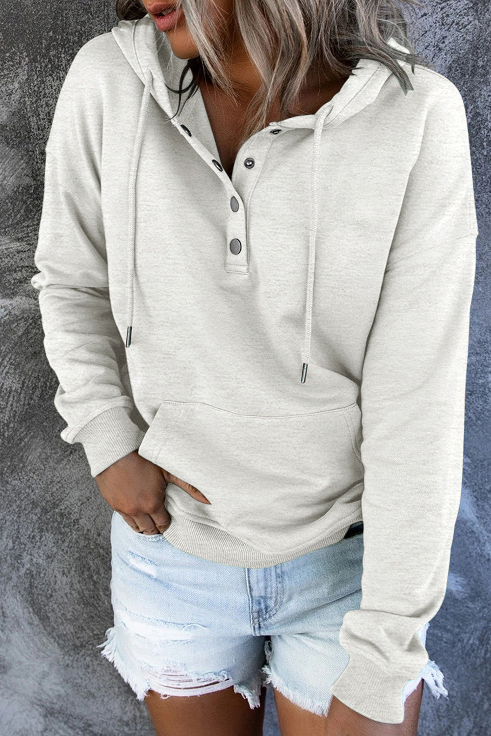 Diletta |  Basic hoodie – Drukknopen aan de voorkant, verstelbaar trekkoord, casual pullover-sweatshirt