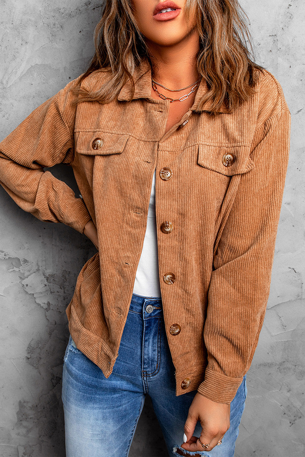 Deandra | Geribbelde Corduroy Jas met Lange Mouwen en Zak - Casual Bovenkleding Dames