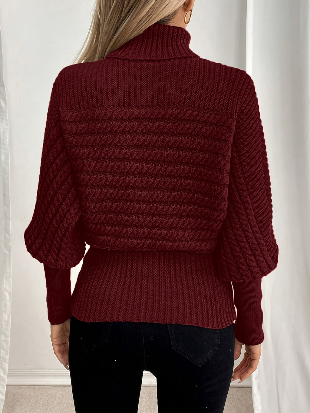Dagmara | Heren trui met hoge kraag – Losvallend geribd breisel, lange mouwen, wintertop met textuur
