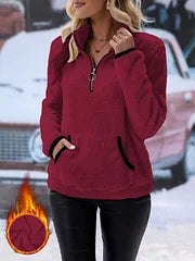 Eilina | Sherpa-trui, pullover met hoge kraag en halve ritssluiting – zachte, warme, comfortabele wintertop