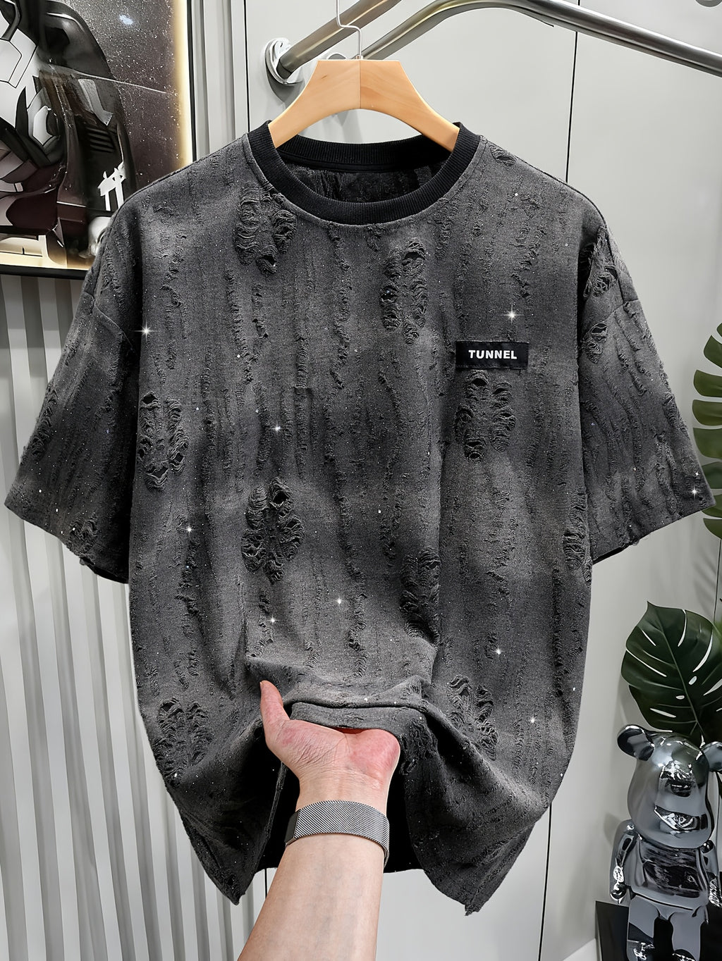 Xyvor | Zwart T-shirt met korte mouwen en structuur voor heren – casual streetwear-T-shirt
