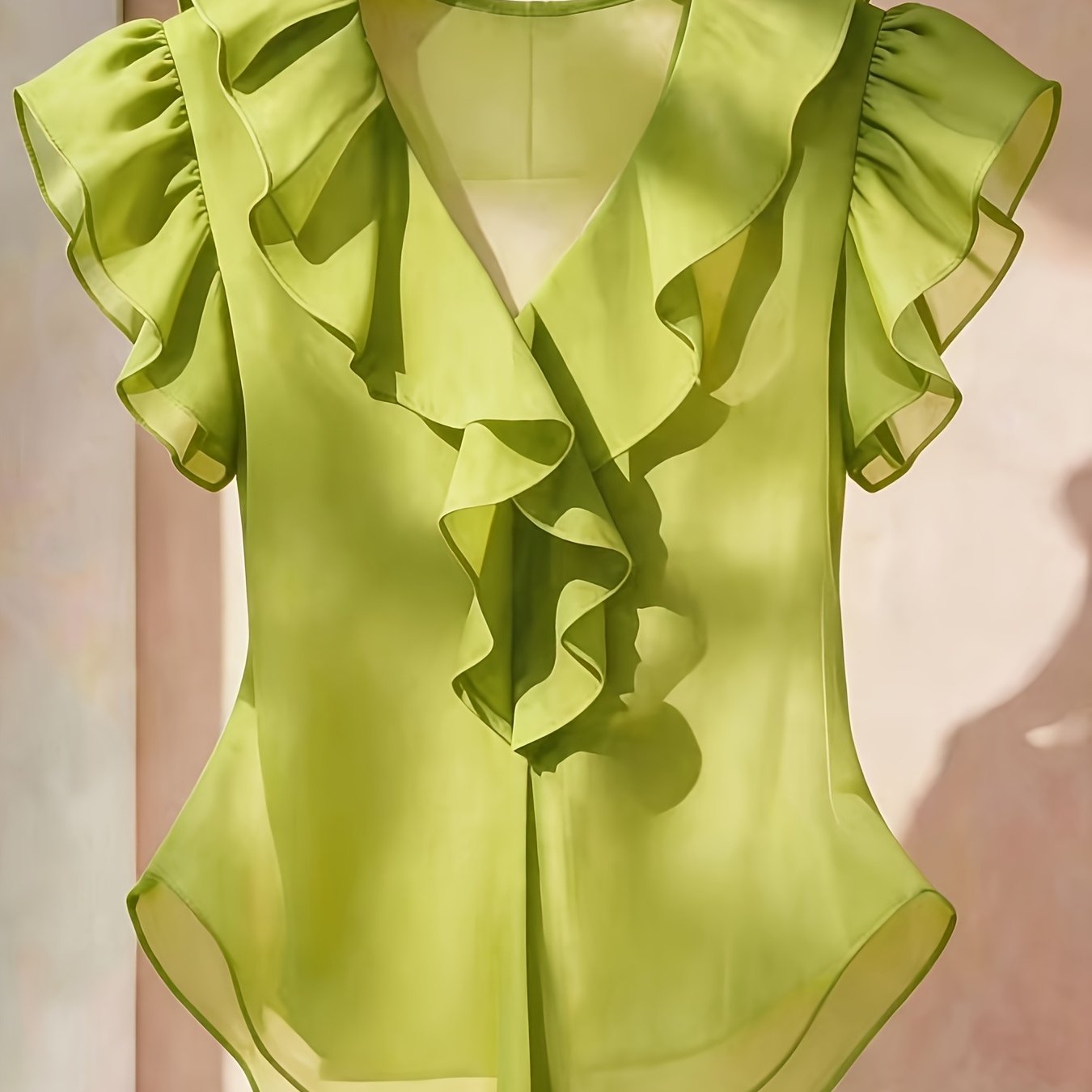 Ionae | Dames zomer chiffon shirt – Franse stijl top met ruches in effen kleur
