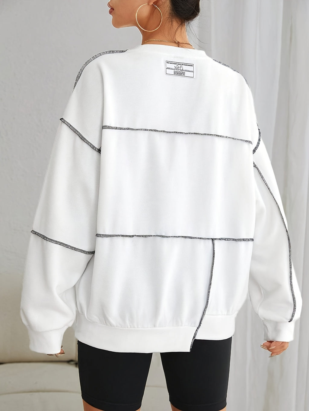Danira | Elegant Vrouwen Polyester Sweatshirt - Ronde Hals, Schouder Stiksels, Zachte Gebreide Stof