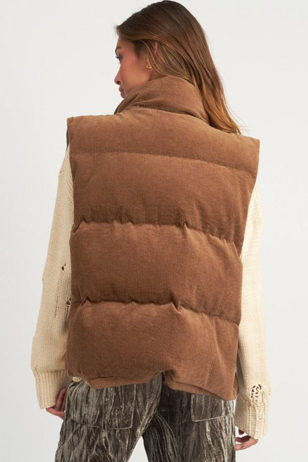 Dagny | Corduroy Puffer Vest met Ritssluiting Staande Kraag Casual Jack voor Dames