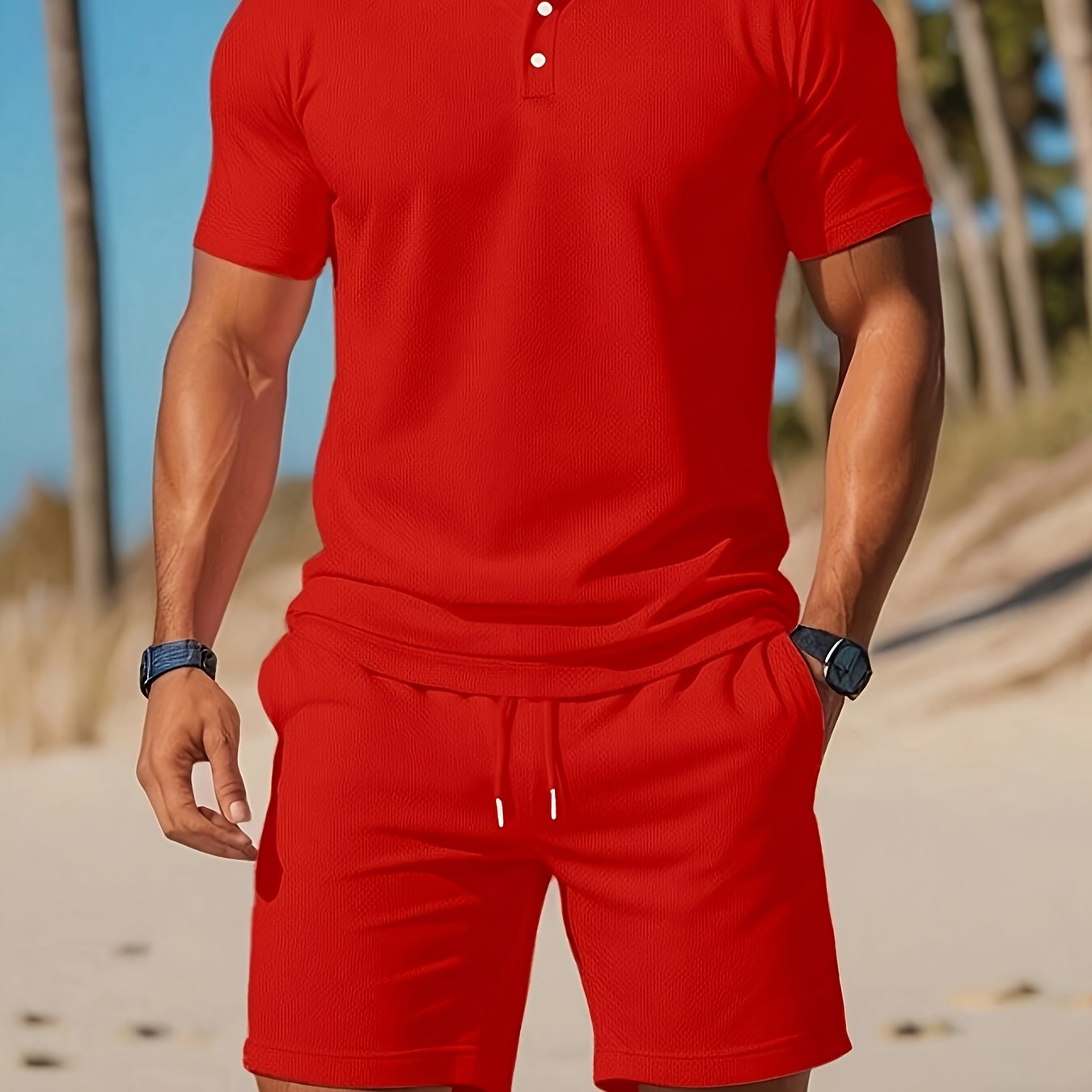 Thorsten | Effen gekleurd heren poloshirt & koord shortset - casual sportkleding