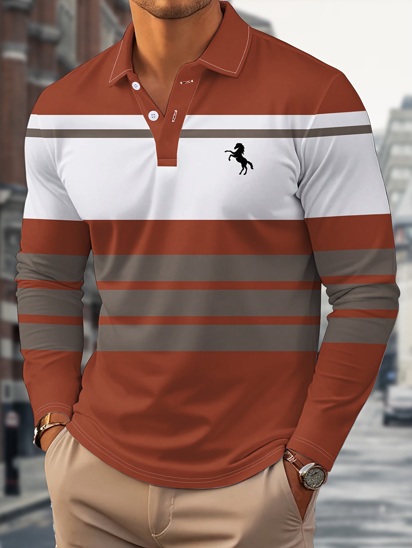 Radovan | Polo rayé à manches longues – Chemise boutonnée respirante, idéale pour le travail et les loisirs