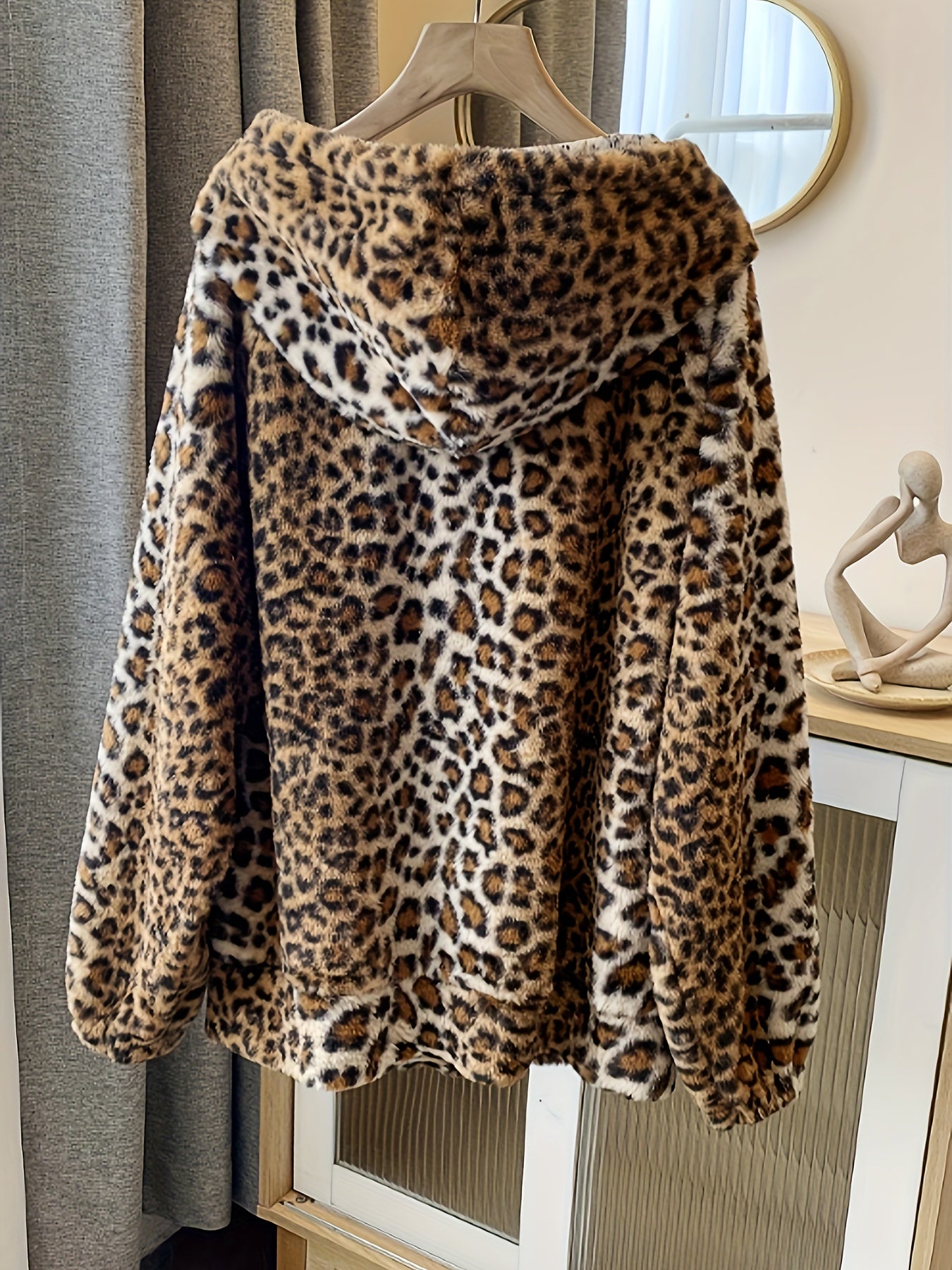 Claribel | Plus size fuzzy luipaardprint capuchon met koord - Casual Herfst/Winter Sweatshirt