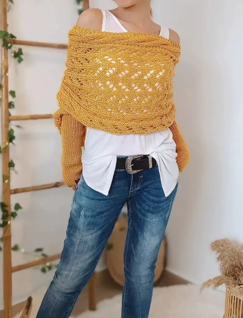 Winifred | Gebreide omslagdoek voor dames – Comfortabele oversized gebreide sjaal voor herfst en winter