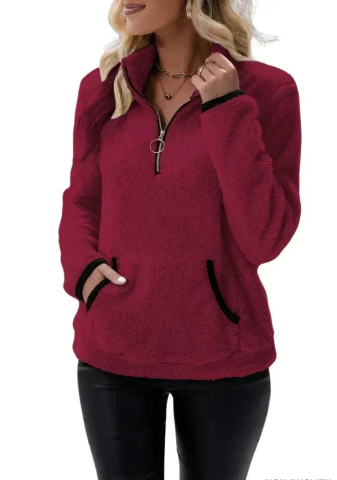 Eilina | Sherpa-trui, pullover met hoge kraag en halve ritssluiting – zachte, warme, comfortabele wintertop