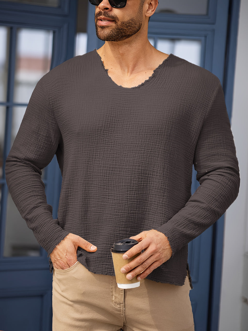 Ziveno | V-hals T-shirt met distressed-look voor heren – Casual zomershirt met halflange mouwen