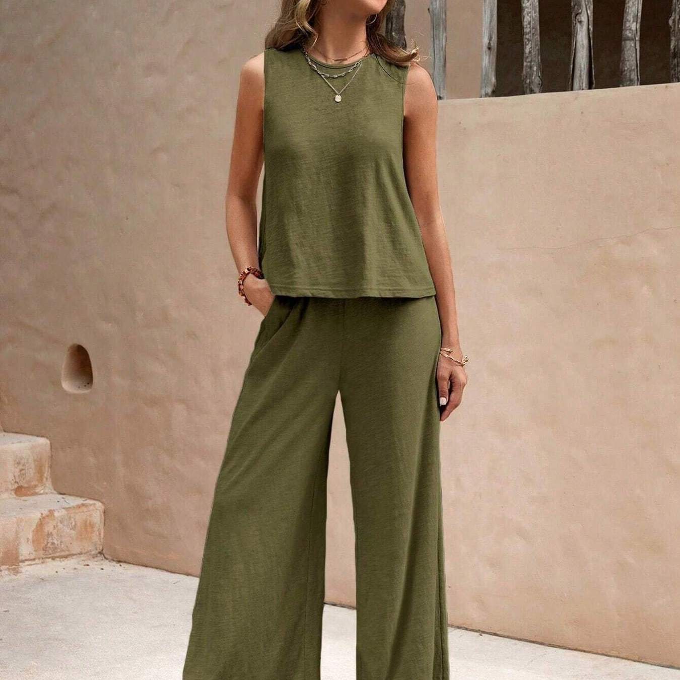 Zuna | Zomeroutfit voor dames – Set met casual tanktop en wijde broek