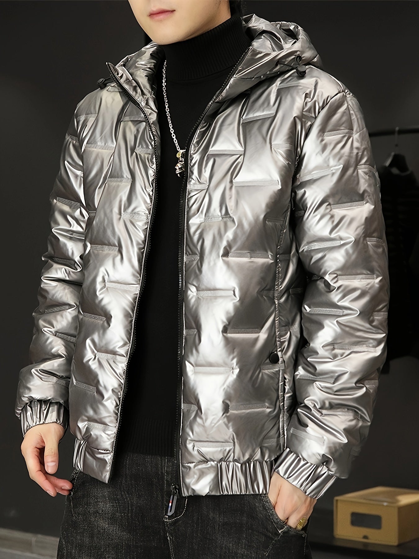 Jadon | Glanzende heren winter gewatteerde puffer jack met capuchon - warm en stijlvol
