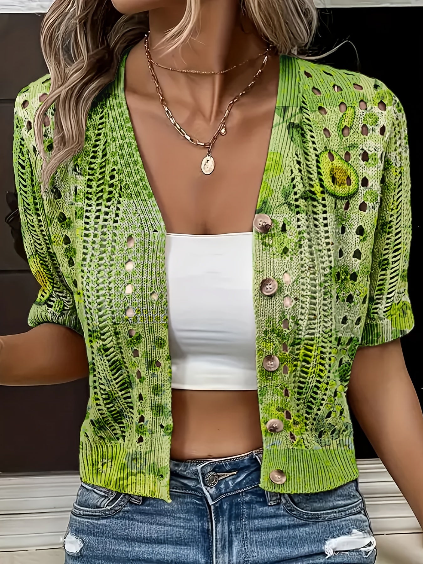 Eenira | Dames Bohemian Haakwerk Vest – Korte V-Hals, Kleurrijk Gebreid Bovenkledingstuk