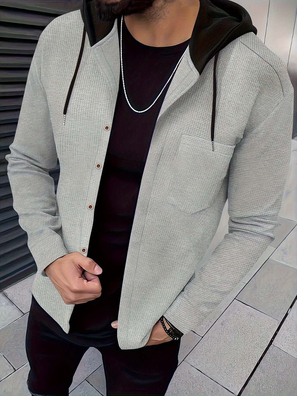 Zenith | Casual Men's Hooded Jacket - Soft Breathable Polyester, Button Closure