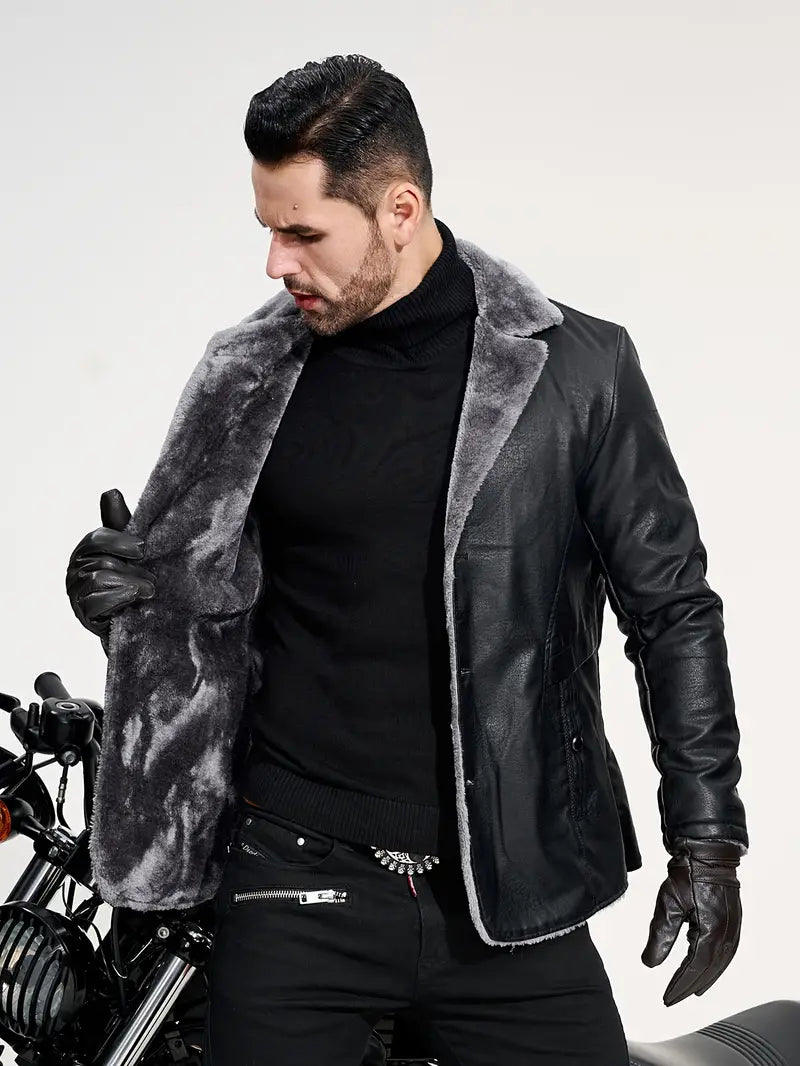 Victor | Plus size heren business jas van kunstleer - warm met fleece gevoerd