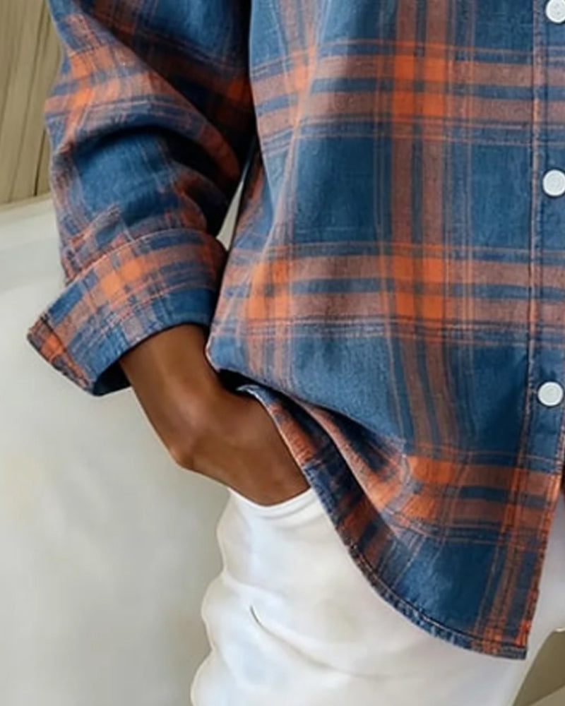 Jarella | Geruite damesblouse met omgeslagen kraag – Casual blouse met lange mouwen van katoenmix