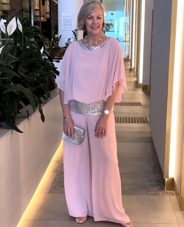 Freydis | Elegant Two-Piece Sequin Set - Loose Blouse & Wide-Leg Trousers for Women