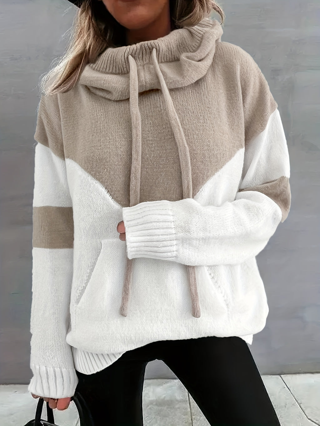 Aisola | Color Block Hooded Sweatshirt for Women - Casual Sweater with Pocket & Drawstring