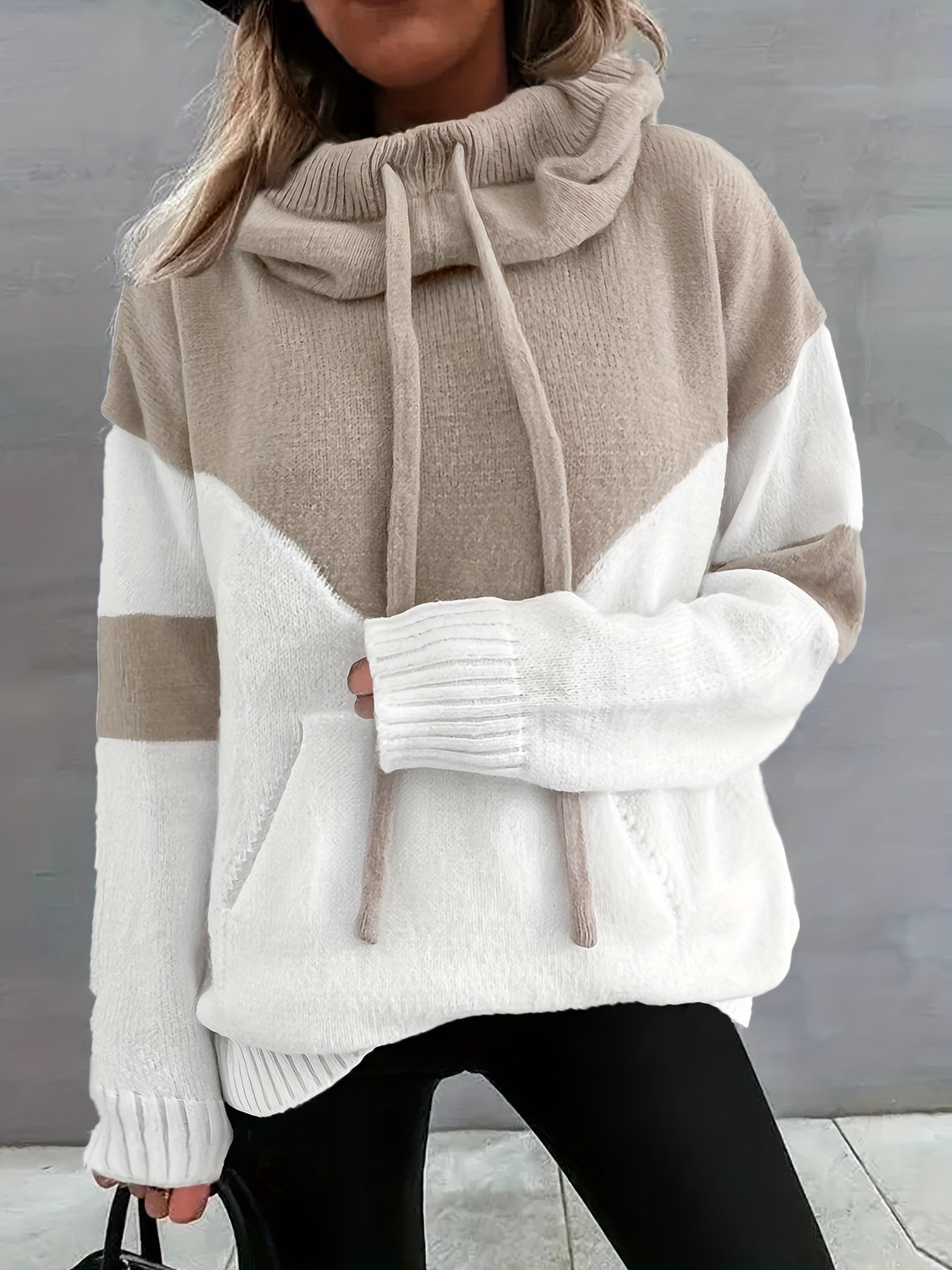 Aisola | Color Block Hooded Sweatshirt for Women - Casual Sweater with Pocket & Drawstring