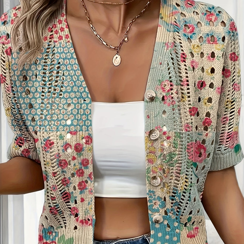 Eenira | Dames Bohemian Haakwerk Vest – Korte V-Hals, Kleurrijk Gebreid Bovenkledingstuk