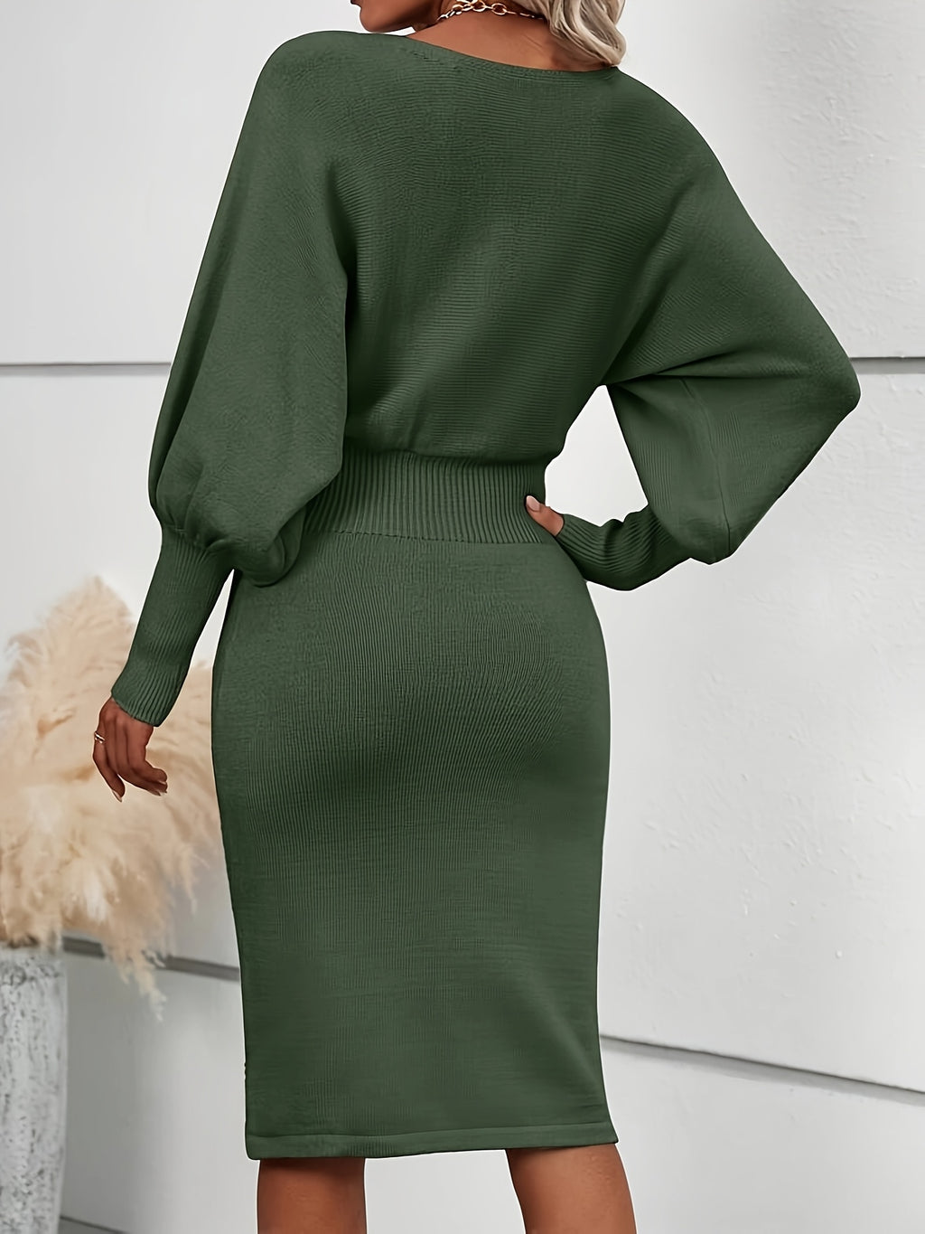 Cedella | Elegante sweaterjurk met vleermuismouwen voor dames – Korte gebreide jurk met hoge taille