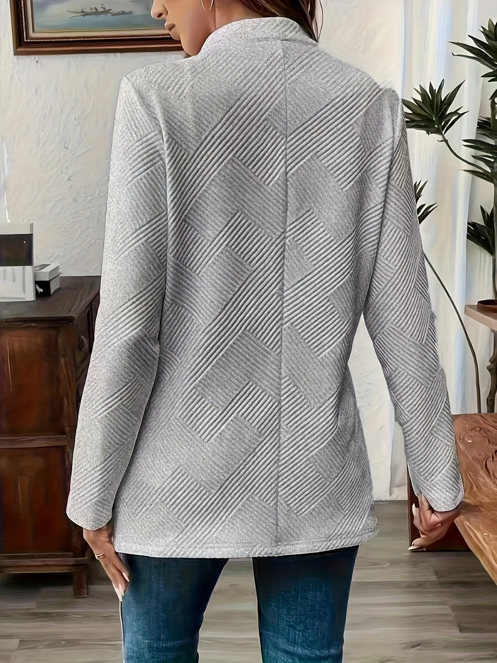 Sylaris | Casual lang damesvest - jas met knoopsluiting, gebreide structuur, stijlvolle laagjesjas