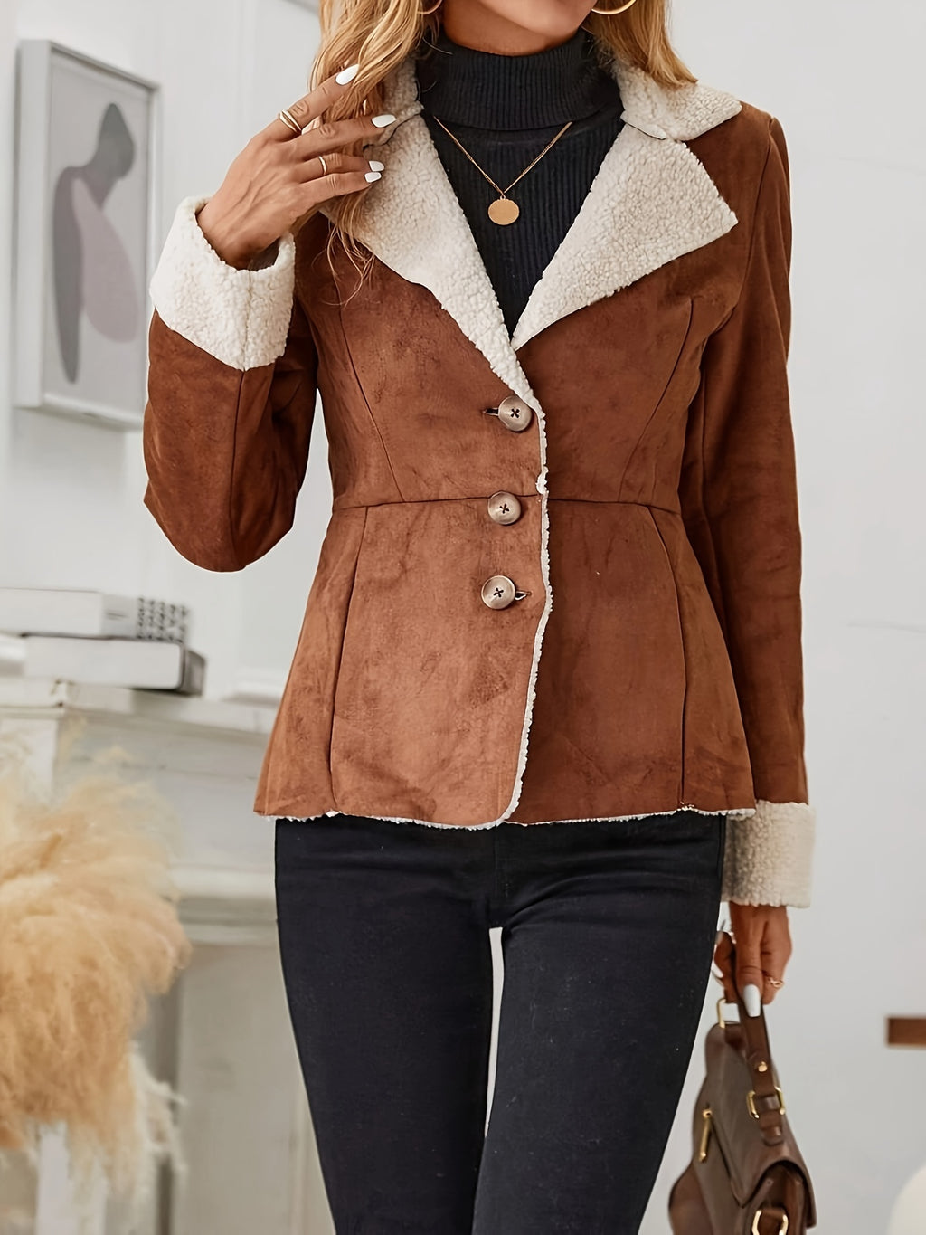 Myrna | Thermische jas met sherpa voering - Casual lange mouw met reverskraag en knoopsluiting voor dames