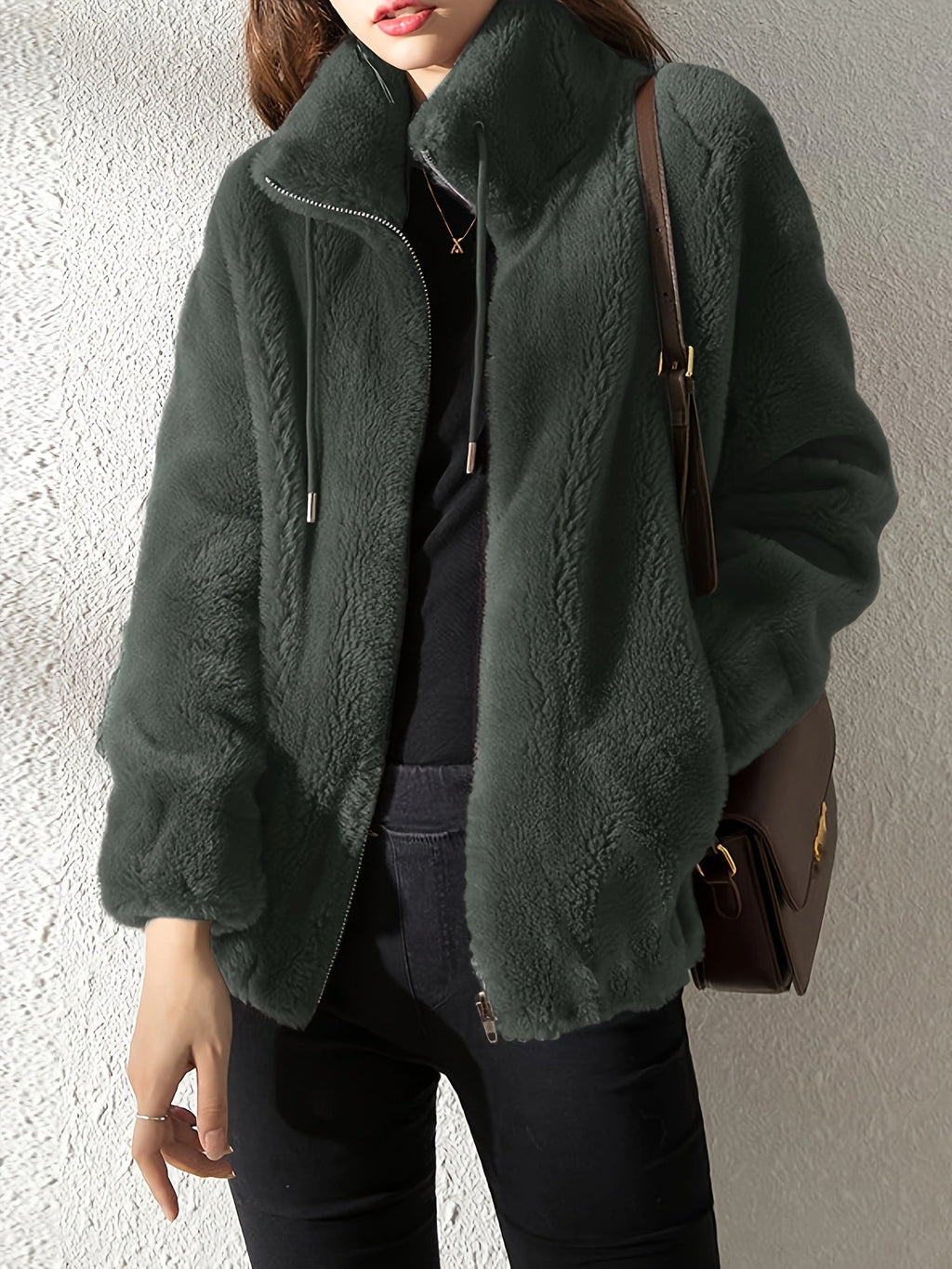 Malirae | Warme fleece jas met ritssluiting voor dames – hoge kraag,  comfortabele winterjas voor buiten