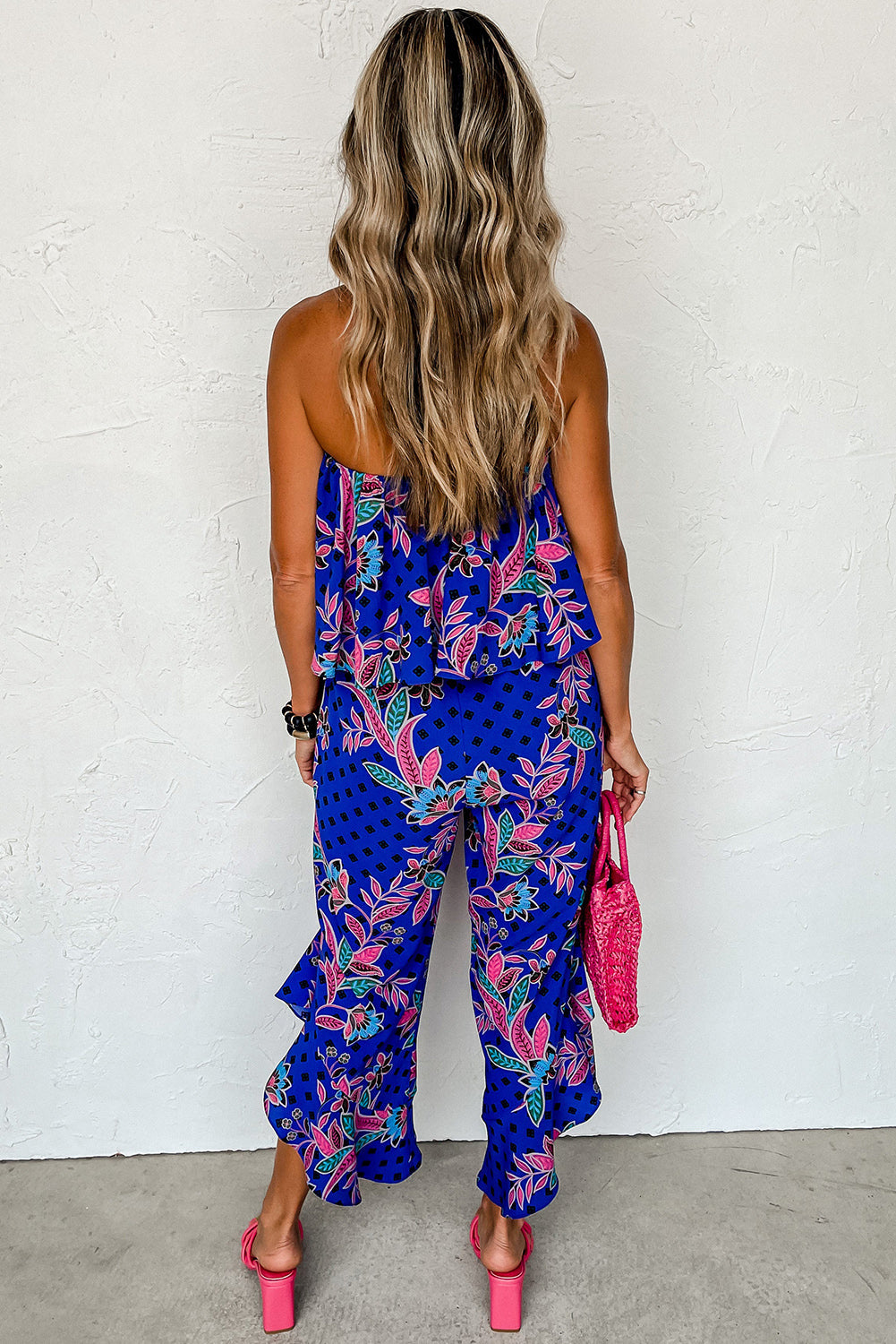 Aiko | Blauw Mix Tropisch Gedrukte Bandloze Jumpsuit