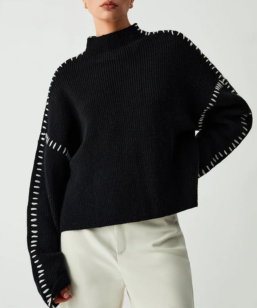 Heera | Damestrui met oversized mouwen en stiksels aan de zoom - Knusse en stijlvolle trui