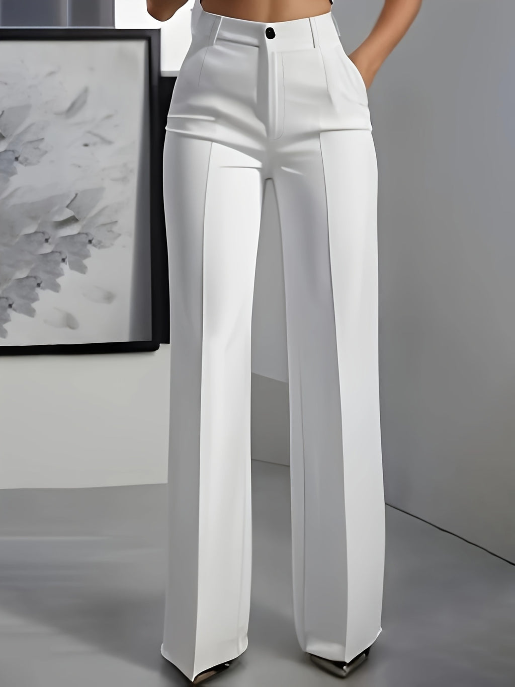 Oralia | Verfijnde broek met wijde pijpen voor dames - Rechte broek met hoge taille en knoopsluiting