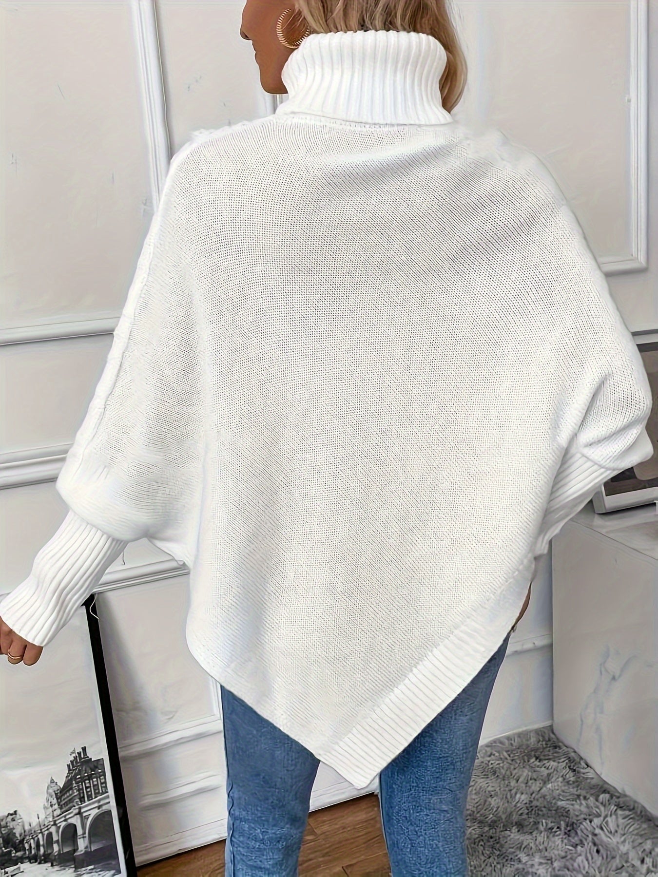 Fariah | Damestrui met col en vleermuismouwen, asymmetrische zoom, elegant kabelgebrei