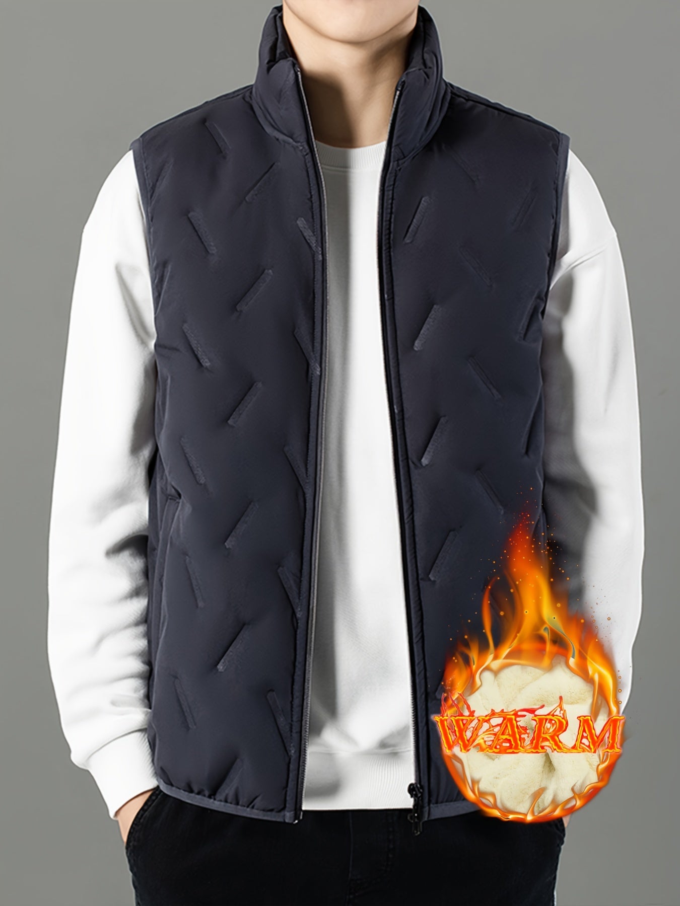 Kester | Winter Warme Heren Casual Geometrische Staande Kraag Fleece gevoerd Mouwloos Vest, Winddichte Buitenkleding