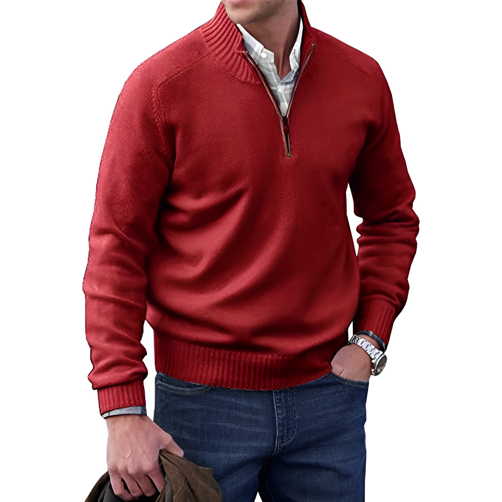 Delano | Klassieke trui met halve rits voor heren - Comfortabele casual pullover van wolmix